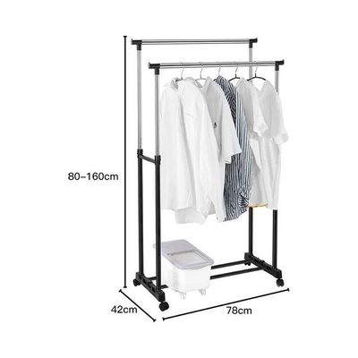 Double Pole Clothes Portable Rack Silver/Black 78x42x160cm