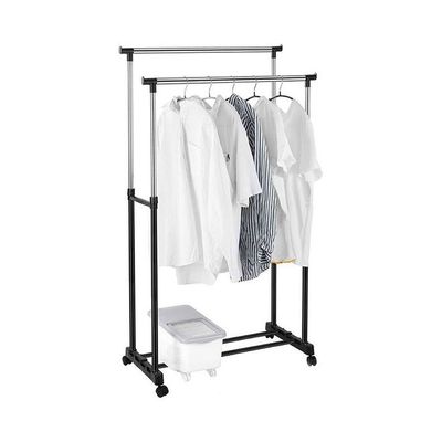 Double Pole Clothes Portable Rack Silver/Black 78x42x160cm