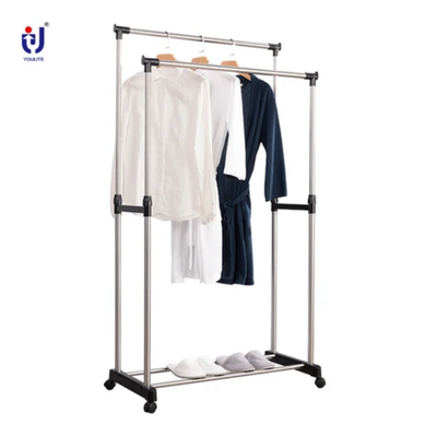 Double Pole Clothes Rack And Wheels Silver/Black