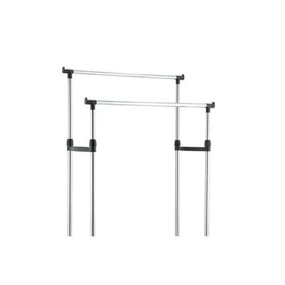 Double Pole Clothes Rack And Wheels Silver/Black