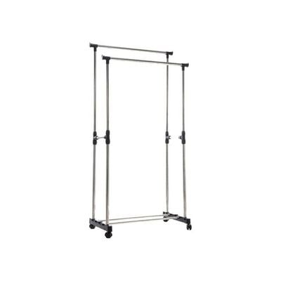 Double Pole Clothes Rack And Wheels Silver/Black