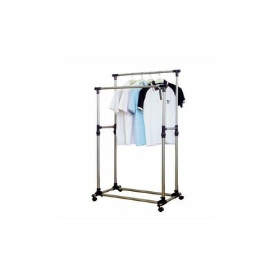 Double Pole Clothes Rack And Wheels Silver/Black