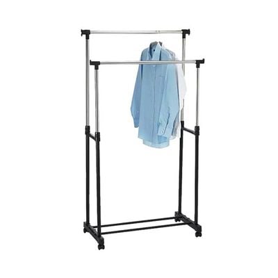 Double Pole Clothes Portable Rack Silver/Black 84.5x43centimeter