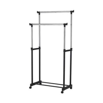 Double Pole Clothes Portable Rack Silver/Black 84.5x43centimeter