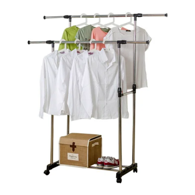 Clothes Double Pole Portable Rack Silver/Black Medium