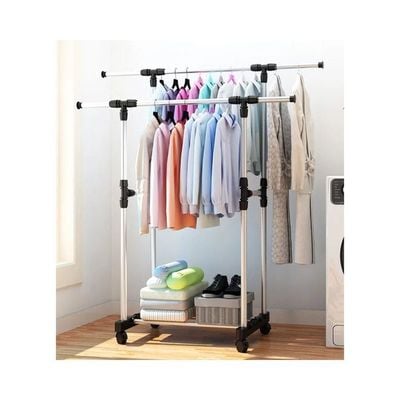 Metal Clothes Hanger Rack Silver 144*41*155cm