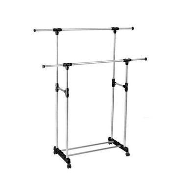 Adjustable Double Pole Racks For Garments Clothes Black