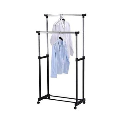 Retractable Metal Double Pole Telescopic Clothes Hanger Black/Silver Medium