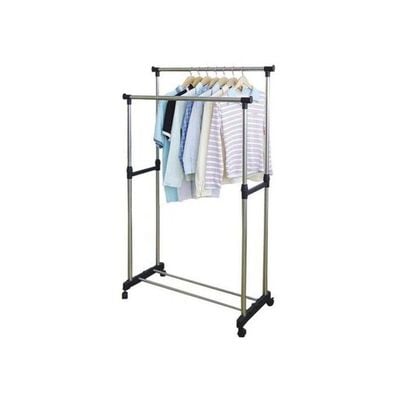 Double Pole Extendable Clothes Rack Hanger Silver