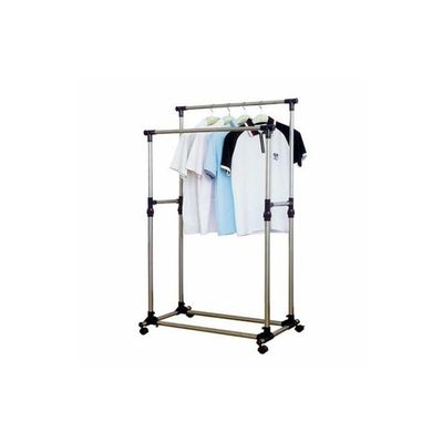 Double Pole Cloths Rack Silver