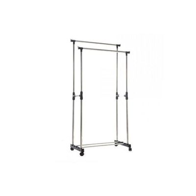 Double Pole Cloths Rack Silver