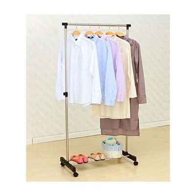 Single-Pole Telescopic Clothes Hanger Silver/Black 91x43 (adjustable hight 94 to 160)centimeter