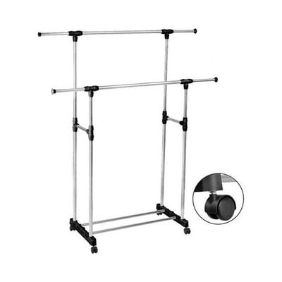 Heavy Duty Double Pole Adjustable Portable Clothes Rack Hanger Extendable Rolling Multicolour