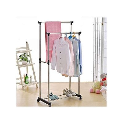 Clothing Garment Rack With Lockable Wheels Portable Clothes Black