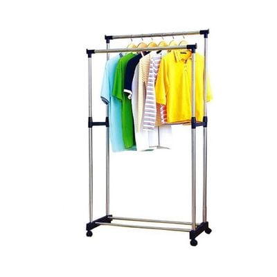 Foldable Cloth Hanger Stand Silver Black 160x42x80centimeter