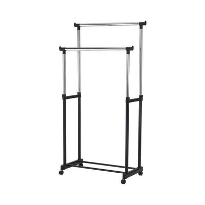 Double Pole Telescopic Clothes Hanger Rack Black 845  x  430  x  950cm