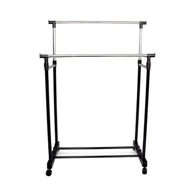 Double Pole Telescopic Clothes Hanger Rack Black 845  x  430  x  950cm