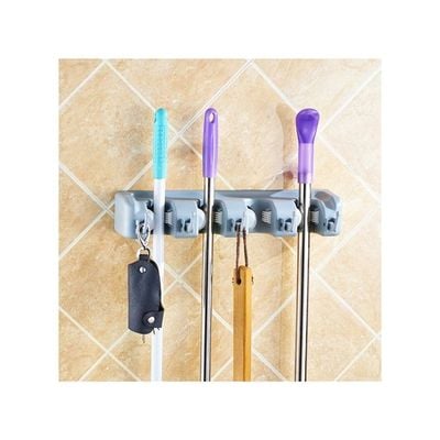 Multi-function Card Holder Mop Rack Broom Hanger Grey