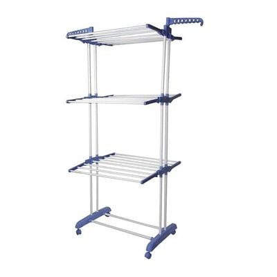 Three Layer Cloth Rack With Wheel White/Blue 31.3 x 7.2inch