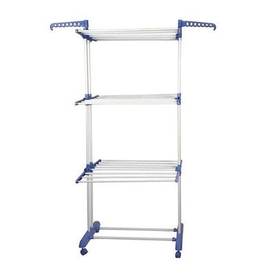 Three Layer Cloth Rack With Wheel White/Blue 31.3 x 7.2inch