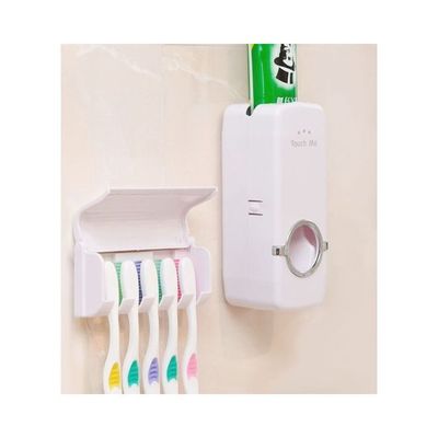 Automatic Toothpaste Dispenser With Toothbrush Holder White 17x8x12cm