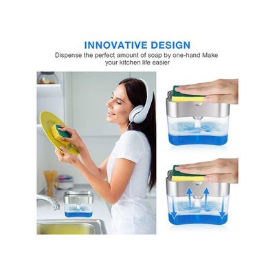 2-in-1 Dishwasher Soap Dispenser With Sponge Multicolor -cm