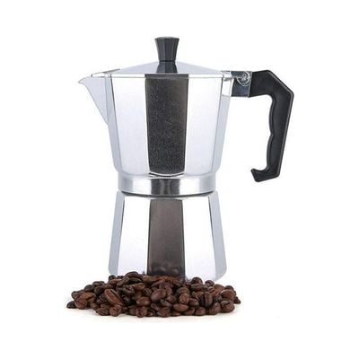 6 Cups 300ml Turkish Coffee Maker Italian Espresso Moka Coffee Pot Octagonal 300 ml 1000 W SQ-0082401 Silver/Black