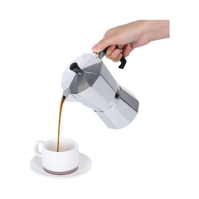 6 Cups 300ml Turkish Coffee Maker Italian Espresso Moka Coffee Pot Octagonal 300 ml 1000 W SQ-0082401 Silver/Black