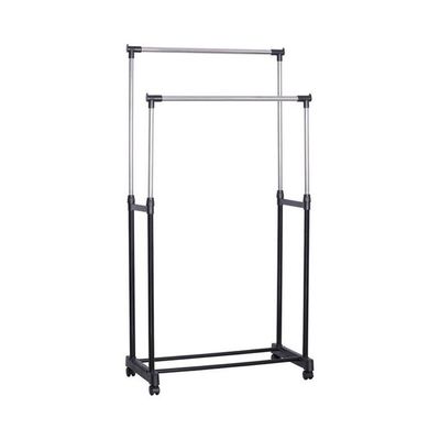 Home Simple Assembly Double Pole Drying Rack Black/Silver 68x38x140cm