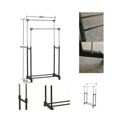 Home Simple Assembly Double Pole Drying Rack Black/Silver 68x38x140cm