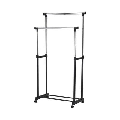 Home Simple Assembly Double Pole Drying Rack Black/Silver 68x38x140cm