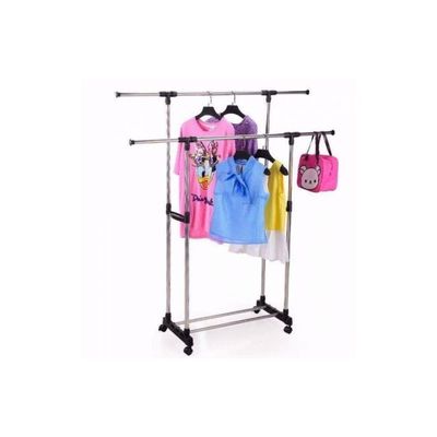 Metal Double-Pole Cloth Rack Silver/Black 20x10x5centimeter