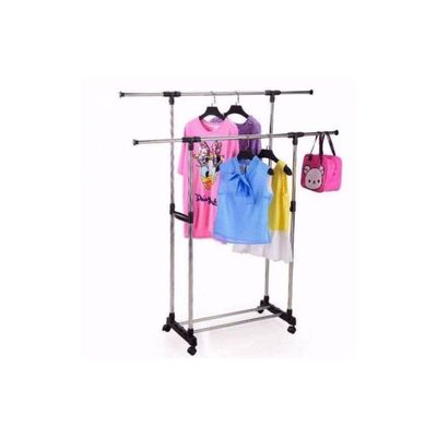 Metal Double Layer Cloth Rack Silver