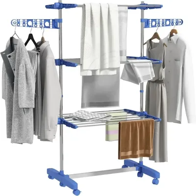 Clothes Drying Rack White & Blue Medium