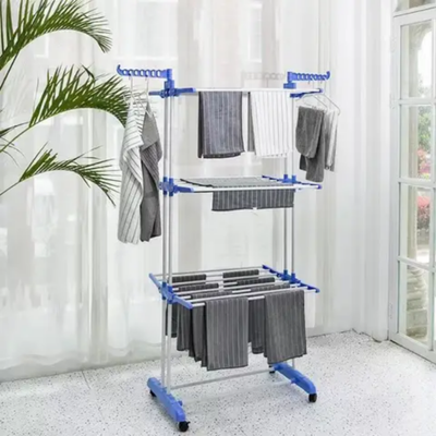 Stainless Steel Cloth Drying Rack Silver/Blue