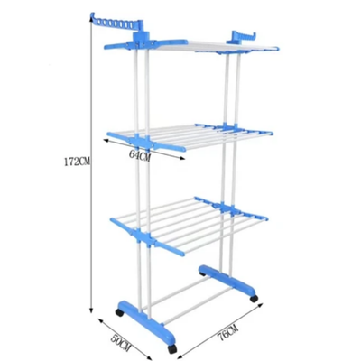 3 Layered Laundry Rack Silver/Blue 170x126centimeter