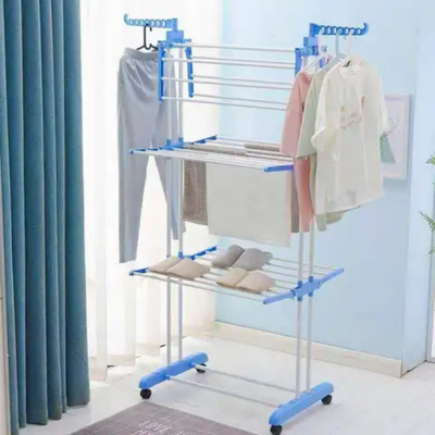 3 Layered Laundry Rack Silver/Blue 170x126centimeter