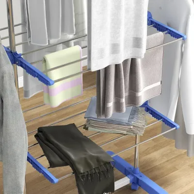 Multi Layer Clothes Organizer Drying Rack White/Blue 68 x 54 x 168cm