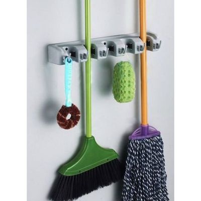 Wall Mounted Mop And Broom Holder Grey