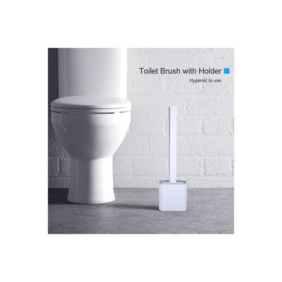 Wall Mount Flat Toilet Brush With Holder White