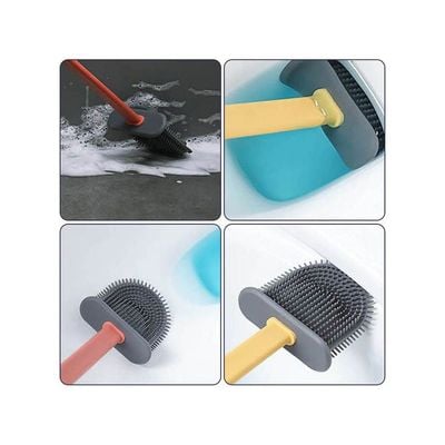 Soft Bristles Flat Head Silicone Toilet Brush Grey 10x4x38cm