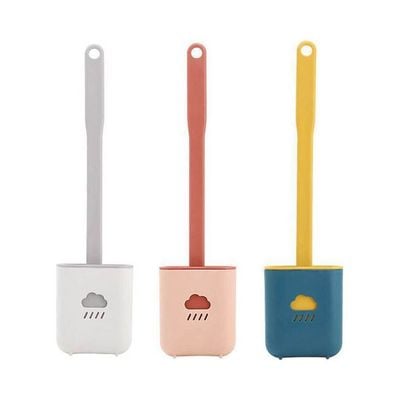 Soft Bristles Flat Head Silicone Toilet Brush Grey 10x4x38cm