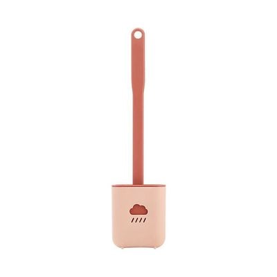 Soft Bristles Flat Head Silicone Toilet Brush Pink 10x4x38cm