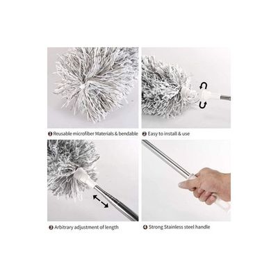 Microfiber Duster with Extension Pole Grey/Silver/White