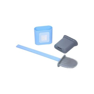 Wall Mount Flat Toilet Brush with Holder Blue/Grey