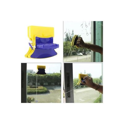 Magnetic Double Side Glass Wiper And Cleaning Brush Pad Yellow/Blue 11x8x7centimeter