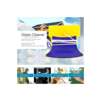Magnetic Double Side Glass Wiper And Cleaning Brush Pad Yellow/Blue 11x8x7centimeter