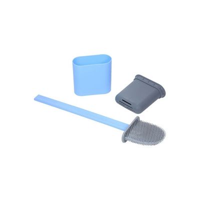 Flat Brush With Holder Silicone Toilet Bowl Cleaner Blue 36.00x10x4.8cm