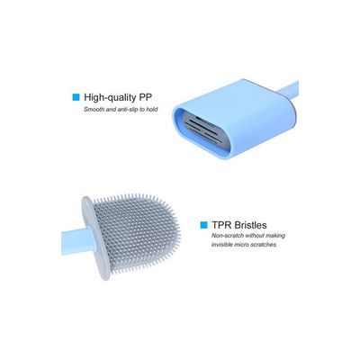 Flat Brush With Holder Silicone Toilet Bowl Cleaner Blue 36.00x10x4.8cm