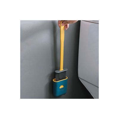 Wall-Mounted Long Handle Toilet Brush With Holder Green/Yellow